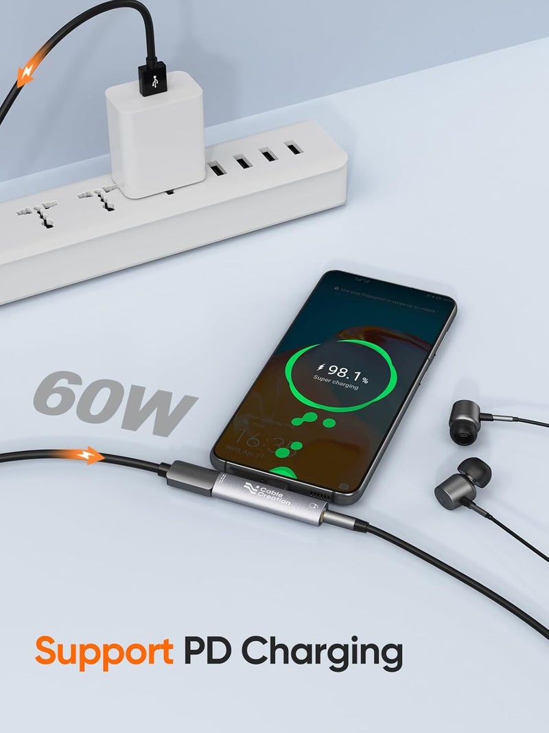 CableCreation محول USB C إلى 3.5 مم لسماعات الرأس والشاحن، 2 في 1 نوع-C إلى 3.5 مم صوت عالي الدقة مع شحن سريع PD، USB C إلى Aux مع دنجيل شحن لهاتف iPhone 16 15 Pro Max، Galaxy 24+، Pixel، iPad - Image 4